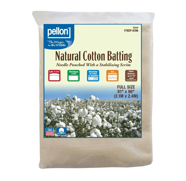 Pellon® Natural Cotton Batting With Scrim  81" x 96" Full Size Package.