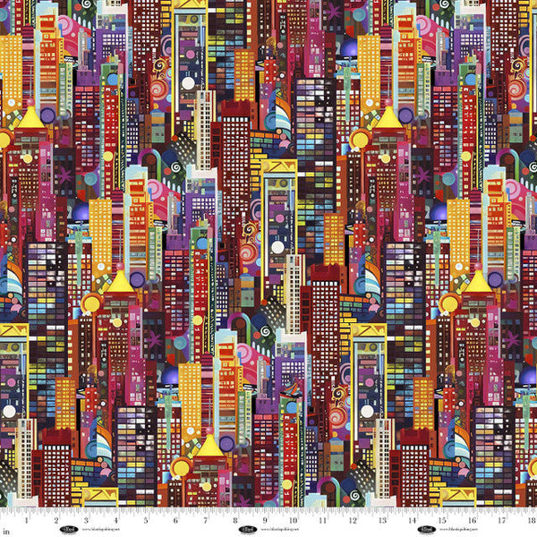 Red City Skyscrapers Metro Mirage Cotton 44"/45" Fabric Per Yard