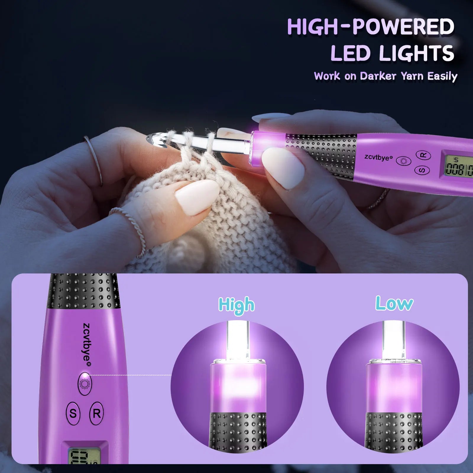 24pcs Crochet Hook Set LED Counter Ergonomic Knitting Tools