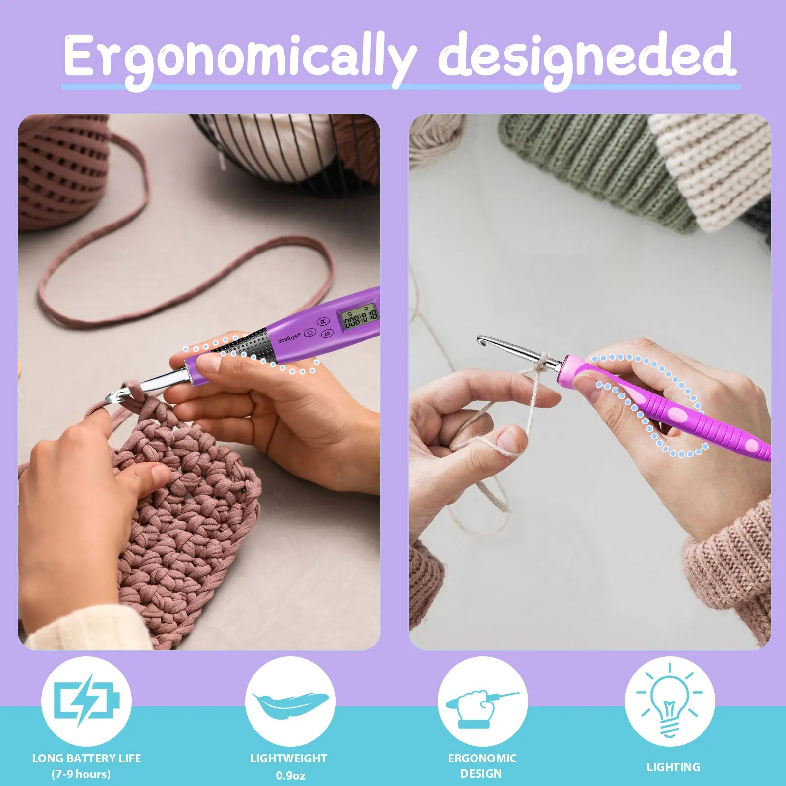 24pcs Crochet Hook Set LED Counter Ergonomic Knitting Tools