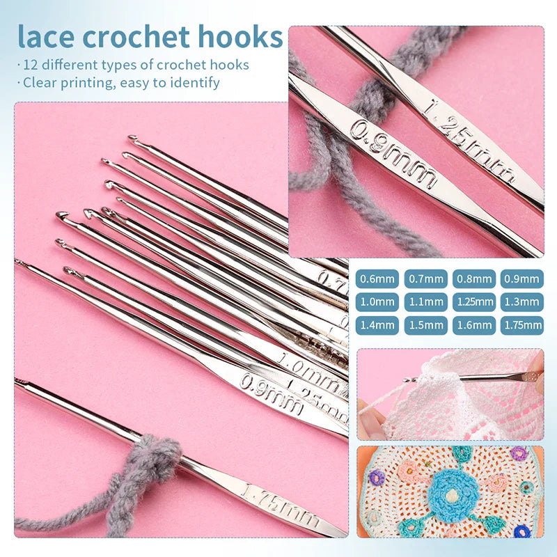 Crochet Hook Set Knitting Tools DIY Sewing Kit with Bag