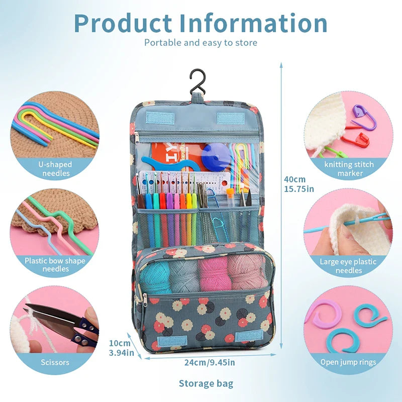 Crochet Hook Set Knitting Tools DIY Sewing Kit with Bag