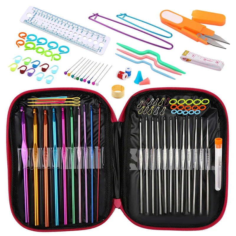 Crochet Hook Set Knitting Tools DIY Sewing Kit with Bag