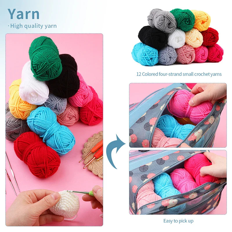 Crochet Hook Set Knitting Tools DIY Sewing Kit with Bag