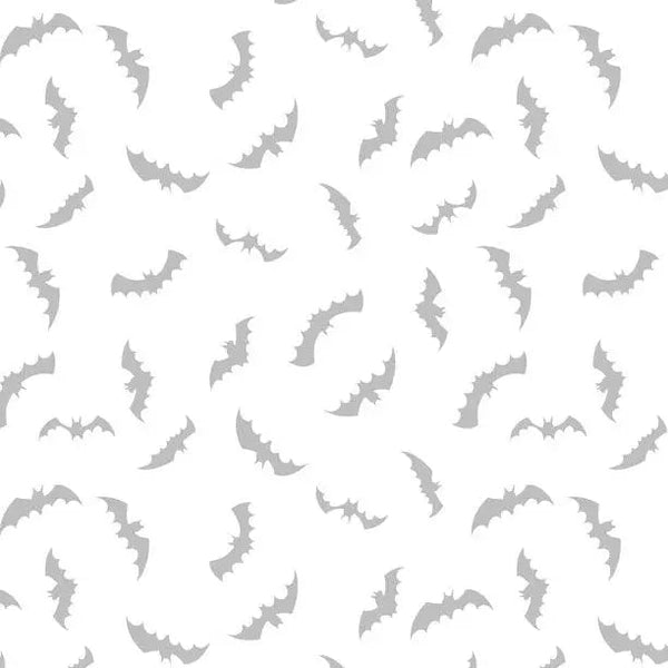 Spooky Spectacle - Bat Toss White on White Cotton 44"/45" Fabric Per Yard