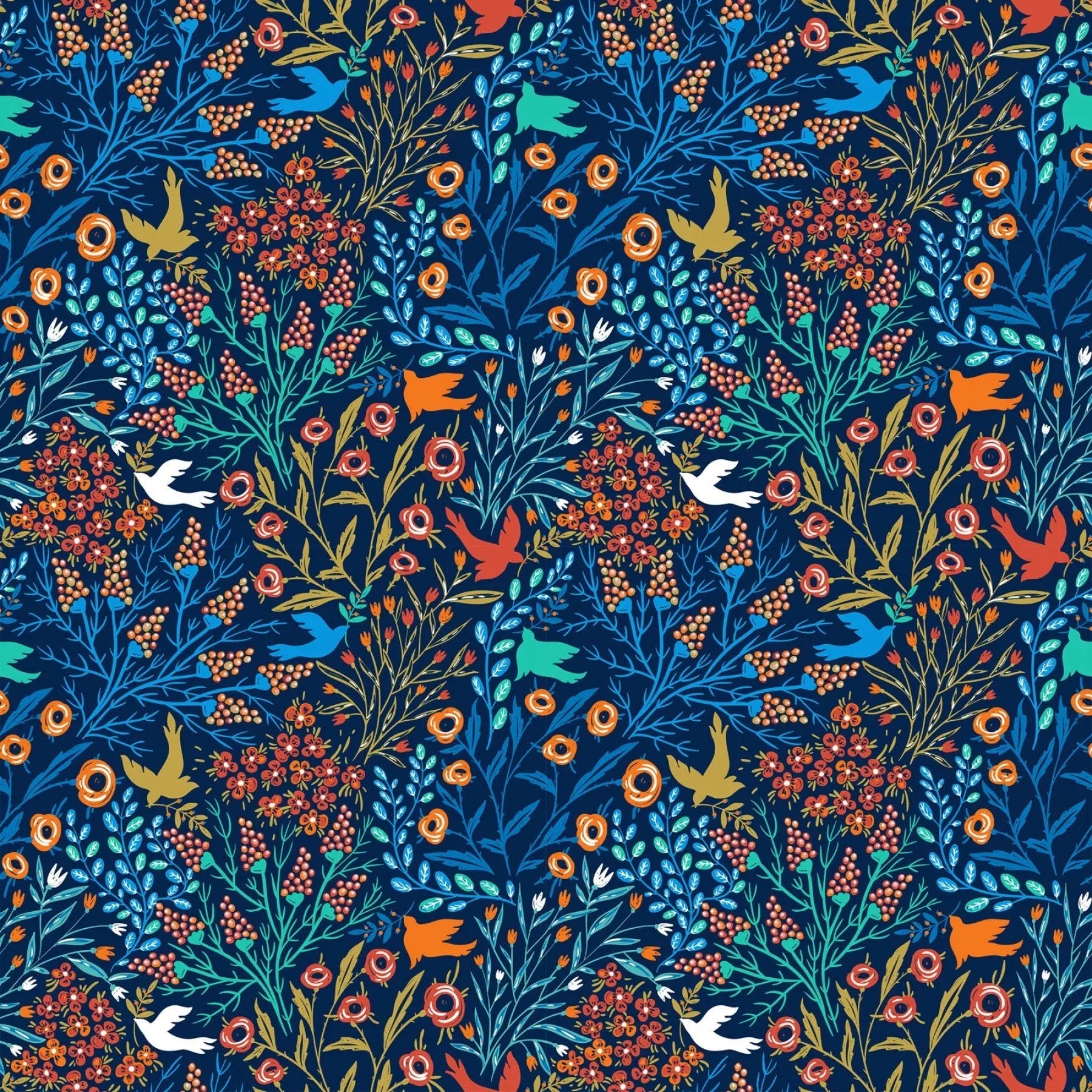 Whimsy Blue Bird Garden 44"/45" Fabric Per Yard
