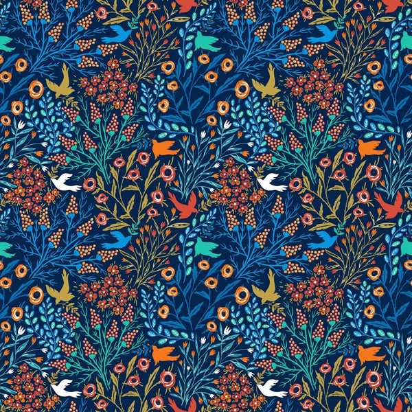 Whimsy Blue Bird Garden 44"/45" Fabric Per Yard
