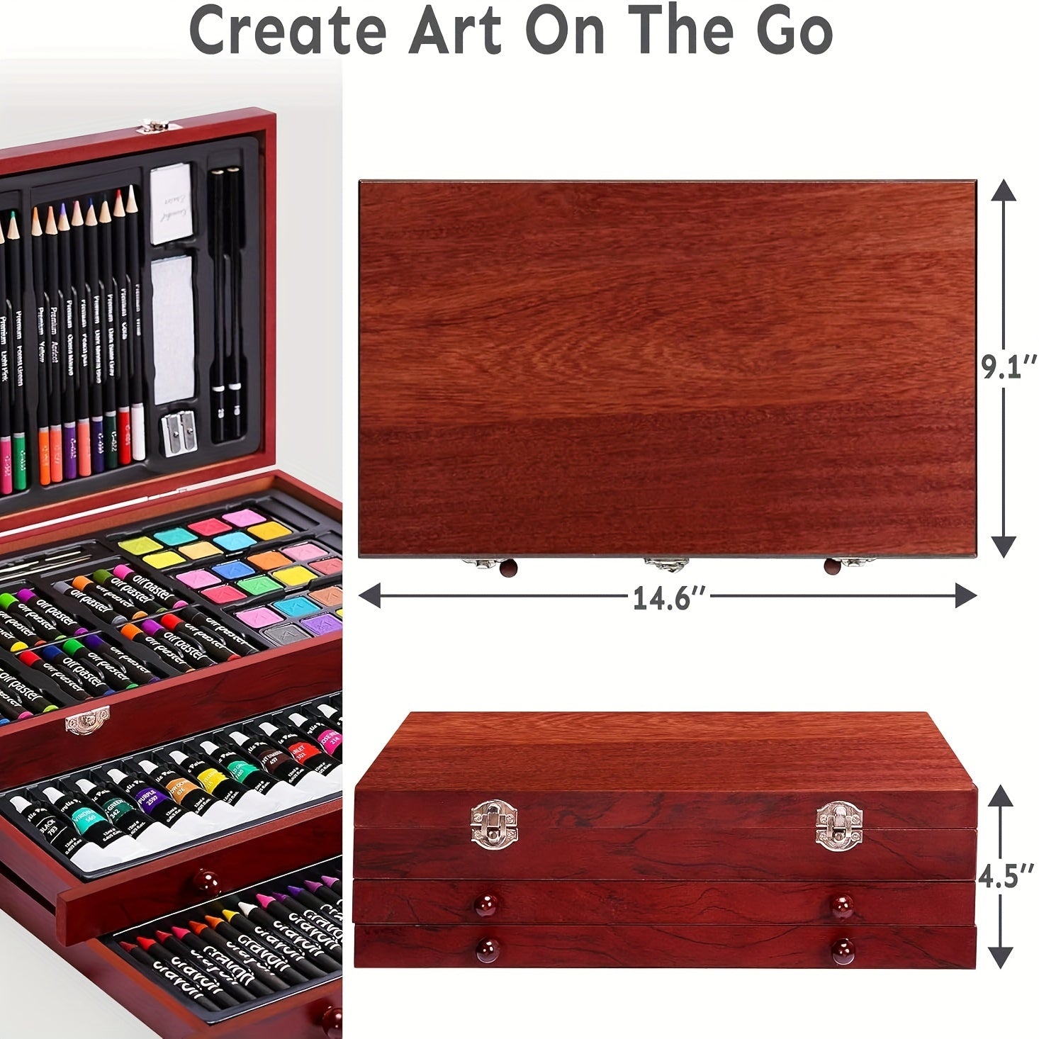 175 Piece Deluxe Art Set Wooden Case Crayons Pencils Paints