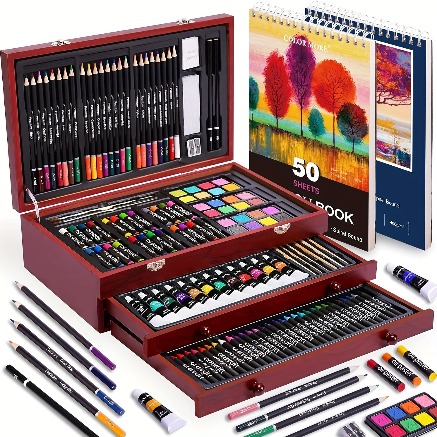 175 Piece Deluxe Art Set Wooden Case Crayons Pencils Paints