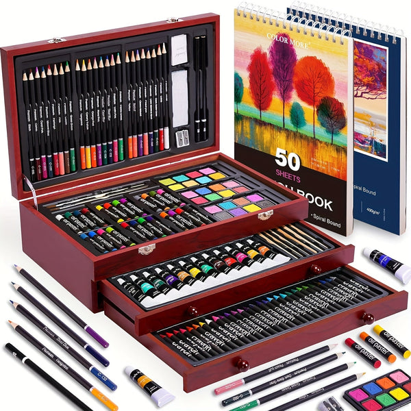 175 Piece Deluxe Art Set Wooden Case Crayons Pencils Paints
